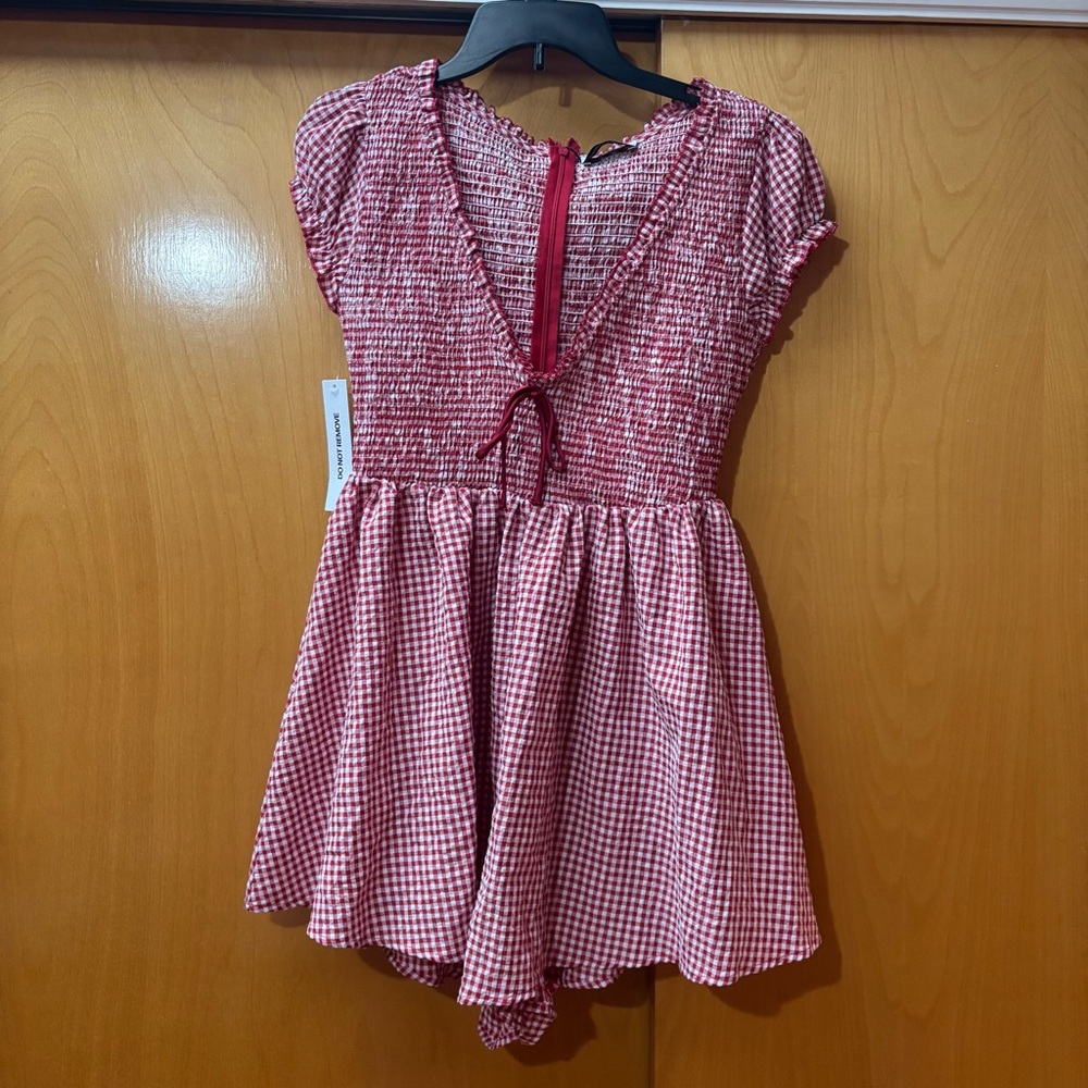 NWT Red Wescott Gingham Princess Polly Romper with Bow Detail
